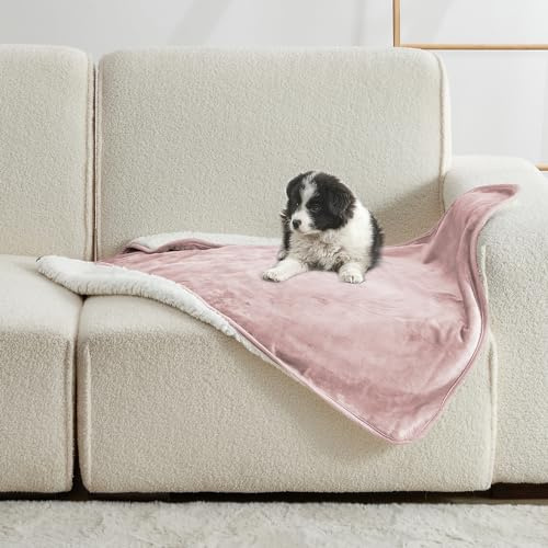 Yaning wasserdichte Decke für Bett Couch Sofa, Grau Rosa, 76x101cm | Weiche wasserdichte Hundedecke für Hund Katze Waschbar, Reversible Sherpa Fleece Decke für Möbel Schutz