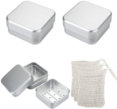 3 stycken tvålburkar resa aluminium tvålbox tvålskålar med droppgaller | HXC tvålbox resa med tvålpåsar 8 x 8 x 4 cm tvålbox tvålkopp resa för fast schampo förvaring för hemmet resor
