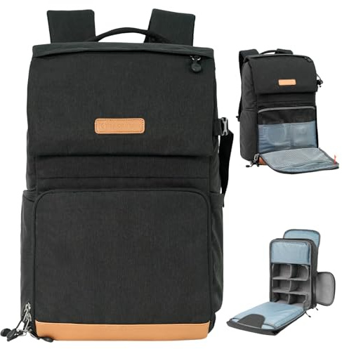 K&F CONCEPT Mochila para cámara de 22 L, Bolsas para cámara de Gran Capacidad con Cubierta para la Lluvia, Compartimento para computadora portátil de 15,6 para cámaras y Drones