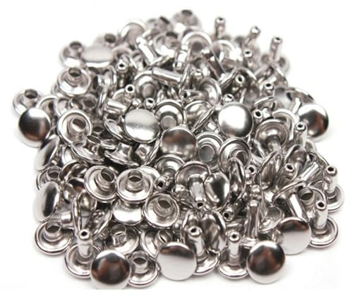 Mcoser 150 Sets Silver Leather Rivets 6mm x 10mm Tubular Metal Studs Double Cap Rivet for DIY Leather Craft