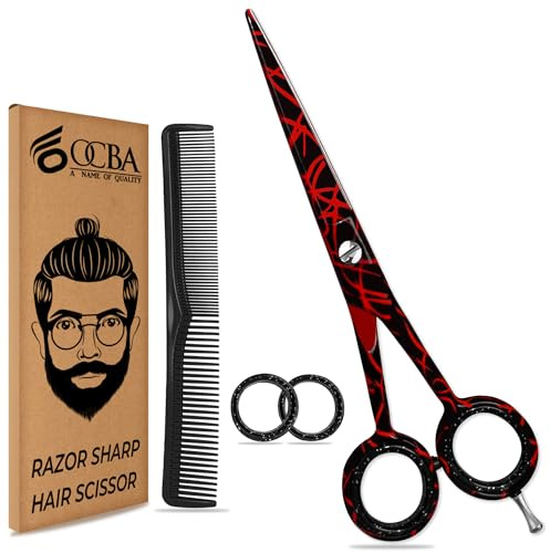 OCBA tijeras peluqueria profesional Tijeras De Salón Barbero 6.0 Pulgadas Tijera de corte de pelo (6 pulgadas Negro Fuego)