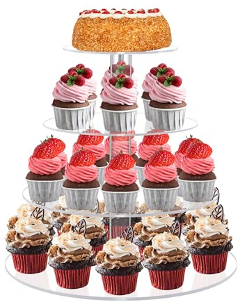 4 Tier Cupcake Stand Acrylic Round Dessert Display Stand for 38 Cupcakes | Clear Cupcake Tower Holder Display for Birthday Party Wedding Anniversary