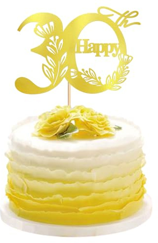 Blumomon 1Pcs 30th Happy Birthday Cake Topper Happy 30 Cake Topper Cheers to 30 Cake Decoration for 30th Birthday Party Decoration 30th Anniversary Cake Decoration（Gold）
