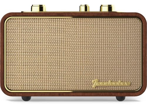 TRENBADER Retro Wood Bluetooth Radio with Built-in Speakers, Wireless Portable Speakers with Subwoofer-Elegant & Vintage Design, Rotary AM/FM Tuning Dial, Wireless Streaming (Retro Dark Wood)