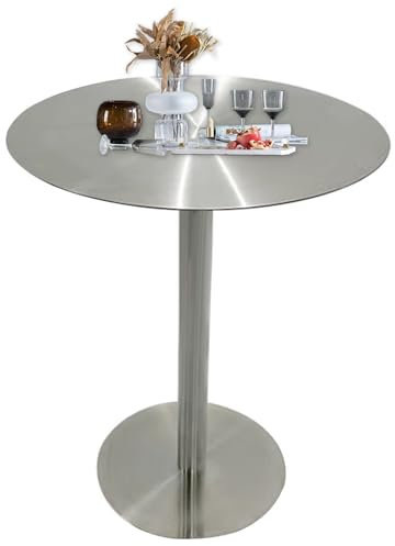 TWHZSAI Runder Stehtisch, Küchentisch mit silberner Edelstahlplatte, stabilem Untergestell und rutschfesten Matten, Esstisch für das Bistro zu Hause (Größe: 50 x 50 x 75 cm)