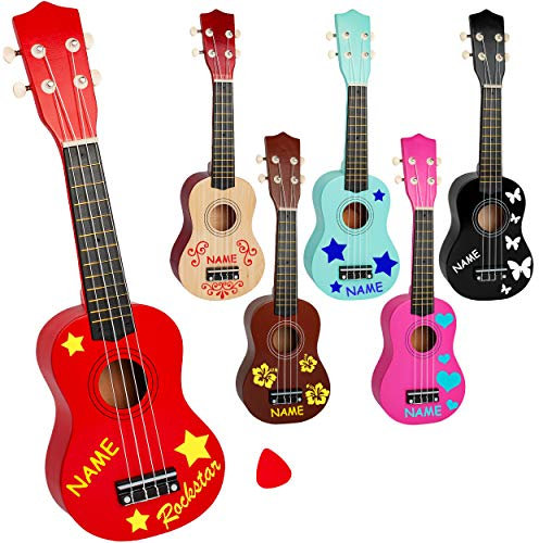 alles-meine.de GmbH Ukulele - aus Holz - Motiv & Farbwahl - bunt - inkl. Name - 55 cm / 21 inch - Klassik - akustische - Kinder & Erwachsene - mit Plektrum - 4 Saiten/Seiten - ..