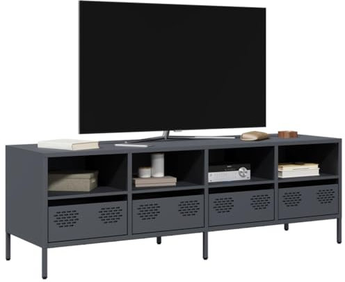 Homgoday Meuble TV Anthracite 135 x 39 x 43,5 cm Acier laminé à froid, Meuble TV Meuble bas pour TV pour table de salon industrielle Meuble TV Salon Style851330