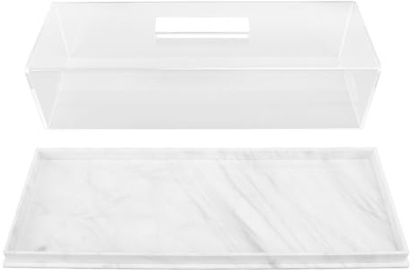 Tnfeeon Rectangular Acrylic Cake Stand with Lid, Marble Grain Dessert Display Set for Cupcakes, Fruit Platter and Party Serving