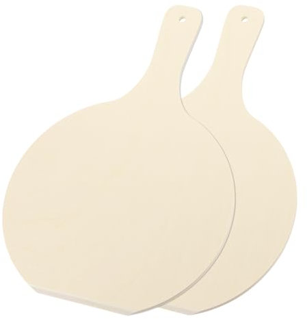 QUARKZMAN Planche à Pizza en Bois de Bouleau 38 x 26 x 0.6 cm, Pelle à Pizza Planche Ronde, Ustensiles de Cuisine avec Manche pour Disposer les Pizzas, Lot de 2, S