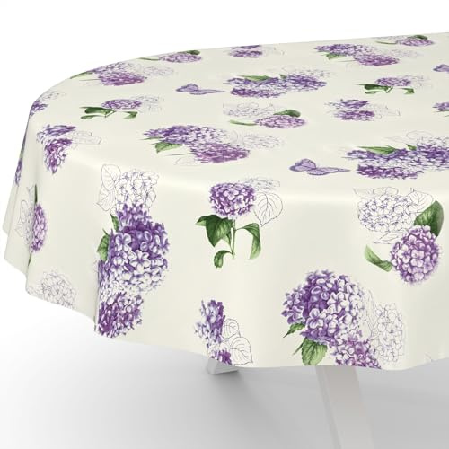 Wachstuchtischdecke Wachstischdecke Wachstuch Tischdecke abwaschbar Gartentischdecke Rund Oval Eckig Oval 220x140cm Schnittkante Flieder Blumen