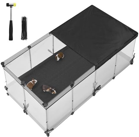 SONGMICS Kleintiergehege, halbtransparente Platten, atmungsaktiv, wasserresistentes Gewebe unten, Kaninchenstall innen, Meerschweinchen Käfig, Frettchen, 144 x 74 x 57 cm, wolkenweiß LPC016W01