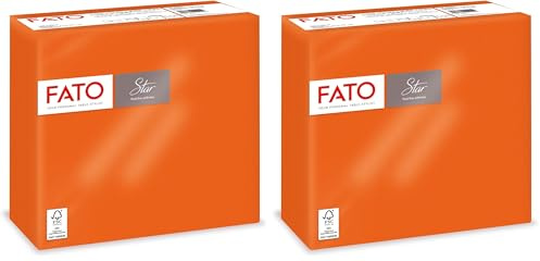 Fato - Serviettes en papier jetables, douceur et moelleux, paquet de 40 serviettes, format 38x38 pliées en 4, 2 plis, couleur orange, papier 100% pure cellulose, certifié FSC (Lot de 2)