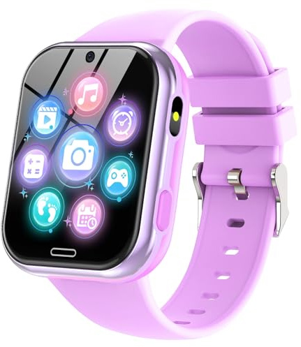 CATGIFF Montre Connectée Enfants - Montre Intelligente pour Fille Garçon avec 19 Jeux, Podometre Appareil, Mode Classe, Musique, MP3, Reveil, Livres Audio, Smart Watch pour Enfant 4-10 Ans, Violet