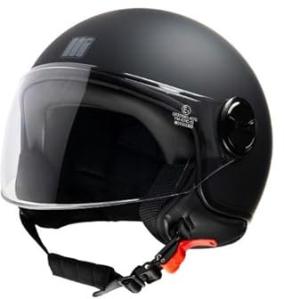 Casco Jet Motocubo BAT, Nero Opaco, con Visiera e Cinturino di Sicurezza (S)