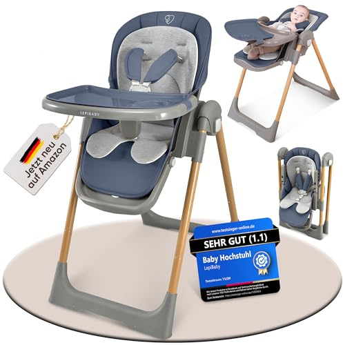 LepiBaby Hochstuhl Baby mit Liegefunktion & Neugeborenenaufsatz, 0-3 Jahre | Hochstuhl Klappbar & Höhenverstellbar, Baby High Chair ab Geburt & 6 Monate, Essen Stuhl Kinder Mitwachsend, FlexiCo Blau