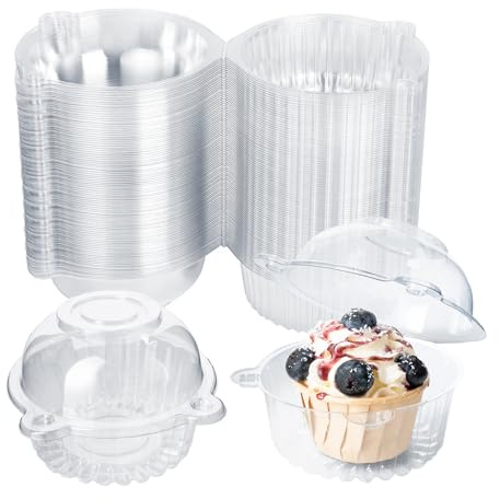 PEAPIN 100 Pack Individual Cupcake Boxes, Clear Cake Boxes with Lids