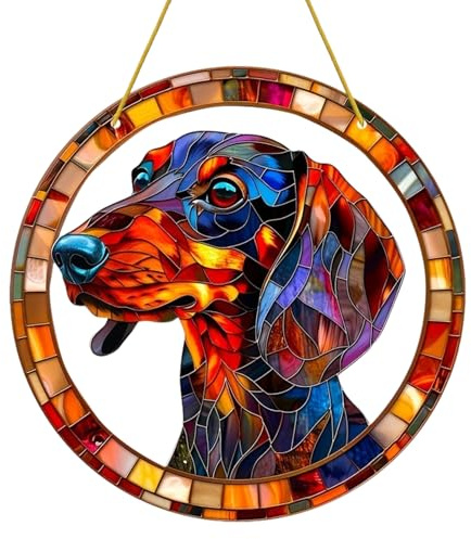 Dackel Sonnenfänger, Bunte Dackel Geschenke, Acrylic Fensterdeko Hängend mit Seil, Dachshund Suncatcher für Fensterdeko, Dackel Geschenk für Dackelliebhaber