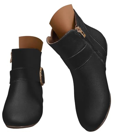 Xbemkste Stivaletti da donna alla caviglia, comodi, con suola morbida, in pelle, con chiusura lampo, con gambo corto, eleganti stivaletti alla caviglia, stile casual, Nero , 40 EU