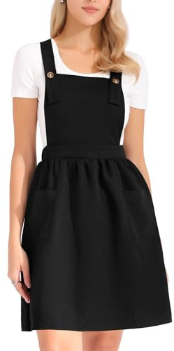 Allegra K Women Casual A Line Adjustable Straps Knee Length Pinafore Dress | Flattering silhouette. Shoulder design, back detail, 2 pockets. Great for shopping, daily life, work, school.