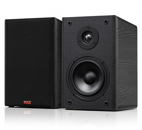 Pyle Bookshelf Speakers Passive Hi-Fi – 16.5 cm Stereo Speakers with Wall Mount Brackets, 200W Max Power, RCA Input, Paper Cone Woofer, Soft Dome Tweeter, For Turntables, Vinyl, DJ & Home Audio, Black