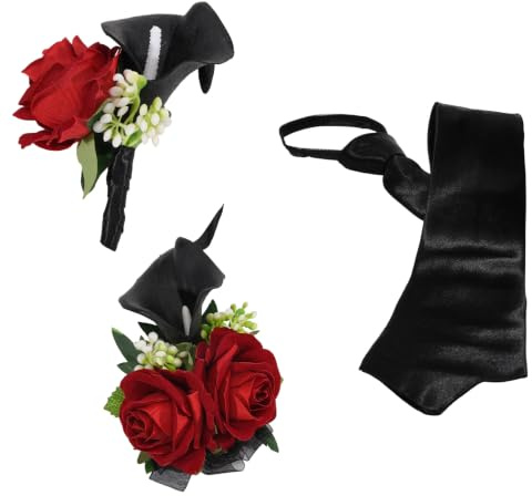 beinkmake Corsage de poignet et boutonnière avec fermeture éclair noire, lys calla rouge foncé en soie et épinglette pour mariage, bal de fin d'année, fête