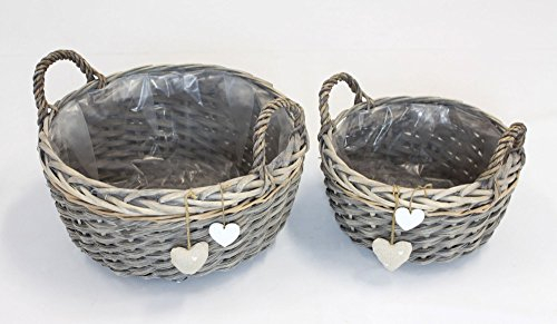 FRANK FLECHTWAREN Pflanzkorb Herzen, im 2er Set, Ø 28 x 15 cm, Ø 36 x 19 cm, nostalgisch, Landhaus, vielseitig anwendbar