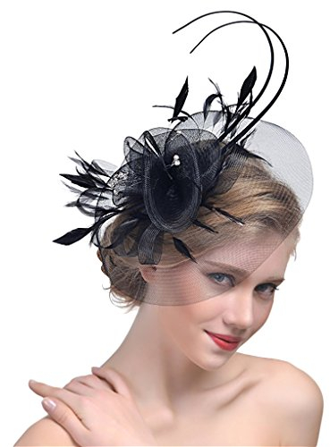Hochzeit Kopfschmuck für Damen, Garn Braut Haarschmuck, Bankett Kleiner Hut, Brautschleier Kopfschmuck, Party Abend Haarclip Haarschmuck Haar- Zubehör, Schwarz, Einheitsgröße
