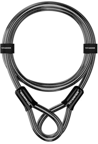 Titanker Bike Lock Cable,12mm Thick Security Cable with Loops Heavy Duty Steel Cable Vinyl Coated Bike Cable Lock Security Chain (4ft, 7ft, 15ft, 30ft)
