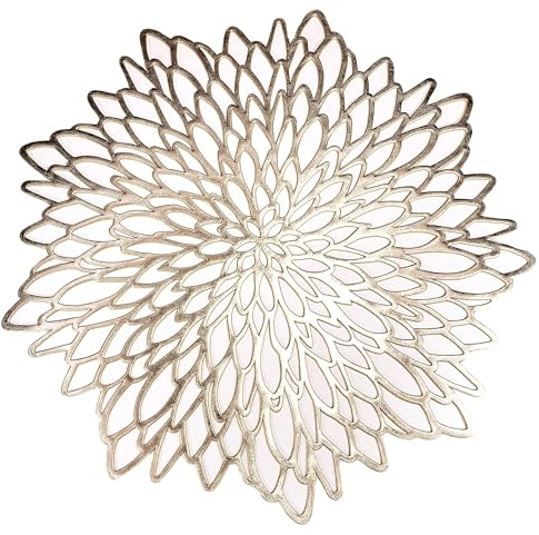 Snowkingdom Set of 12 Gold Metallic Placemats Laminated Vinyl Round Leaf Dinning Table Place Mats Bulk Decorative Halloween Thanksgiving Christmas Party Wedding Holiday Festival
