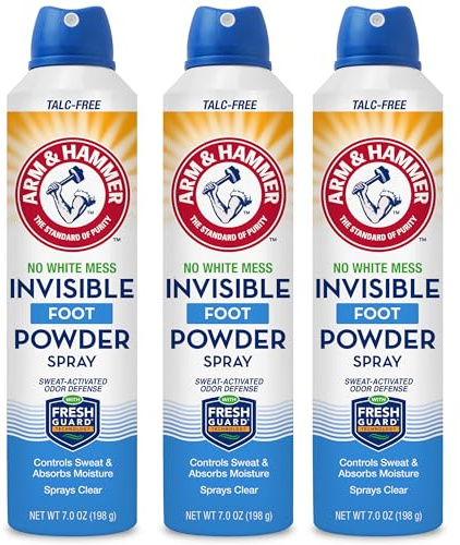 Arm & Hammer Invisible Foot Powder Spray, Clear Talc-Free Sweat Control, Odor Eliminating Foot Spray For Men & Women, 7 Oz (3 Pack)