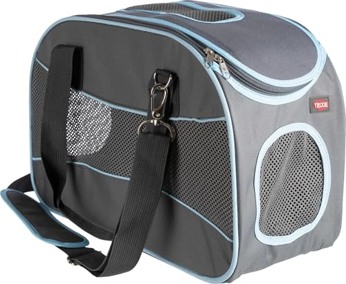 TRIXIE dog bag Alison - dimensionally stable - trolley attachment - top opening - shoulder strap - integrated short leash - padded base - 20 x 29 x 43 cm - up to 8 kg - grey/blue - 28856