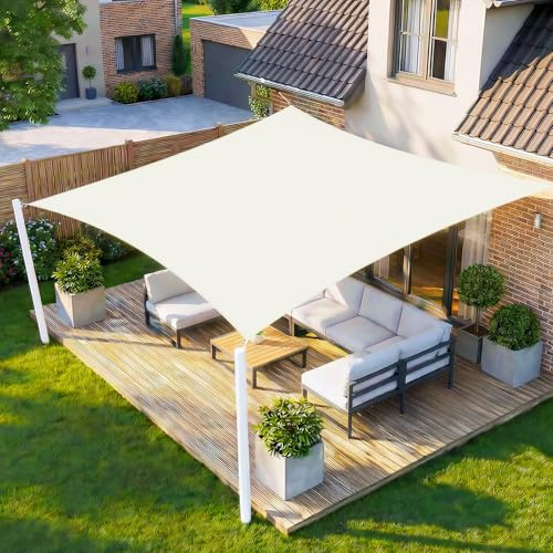 HENG FENG Tenda a Vela Rettangolare 4x6m, Beige | Vela Ombreggiante Impermeabile, Protezione UV 95%, PES 160g/m² resistente per Esterno, Giardino & Terrazza, con Corda