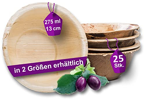 Waipur Bol en Feuilles de Palmier - 25 pcs. 13 cm /275 ml - Vaisselle Jetable Naturelle et Élégante - Chic, Résistante et au Design Unique - Assiette Creuse en Bambou et Bois similaire