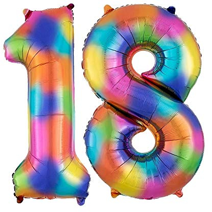 DIWULI Globos de Cumpleaños 18 Años XXL Arcoíris - Número 18