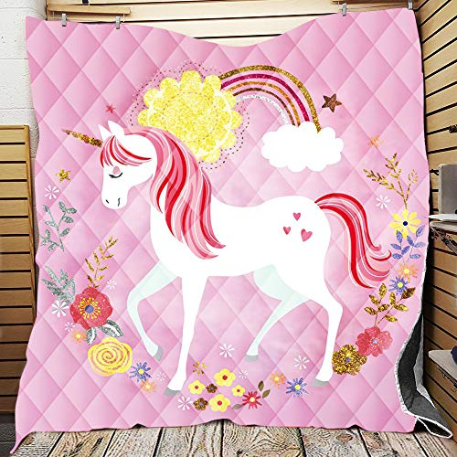 FANSU Copriletto Trapuntato Matrimoniale Singolo Elegante Coperta Trapunta Primaverile Estivo Antipolveri Copri Letto per Camera da Letto per Bambini Adulti (Unicorno Rosa,150x200cm)