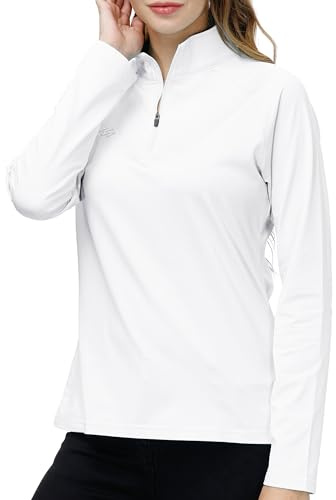 AjezMax Damen Sportshirt Langarm 1/4 Reißverschluss UPF 50+ Laufshirt | Laufshirt Schnelltrocknend Training Fitness Langarmshirts UV Schutzkleidung Sportshirt mit Stehkragen Outdoor jogging yoga