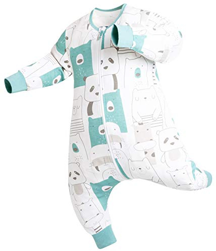 Chilsuessy Baby Schlafsack mit Füße 1 Tog Baby Schlafanzug für Säugling Kinder 1-4 Jahre alt Ganzjahres Schlafanzug Pyjamas Strampelsack 100% Baumwolle, Panda, 90/Baby Höhe 100-110cm