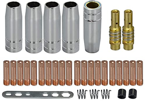 RIVERWELD 15AK MIG MAG Kontaktdüsen M6 0,8 mm 140.0059 0,9 mm 140.0177 Set | .030 & .035 Düse mit Düsenhalter Diffusor 002.0078 Konische Gasdüse 145.0075 für MB15 Schweißbrenner 33 Stück