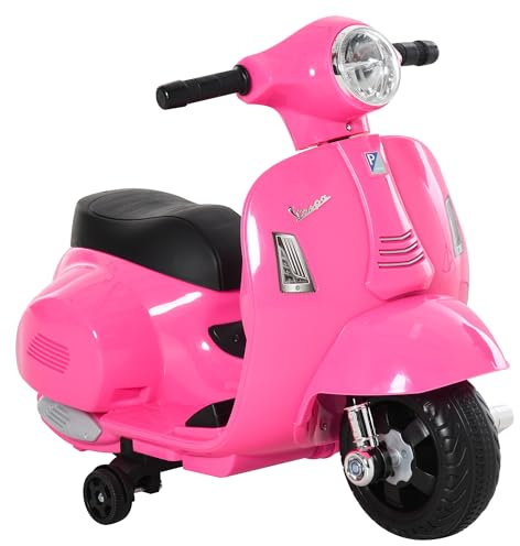 HOMCOM Moto Elettrica per Bambini 6V Vespa Ufficiale 66.5x38x52cm Rosa | Motorino Elettrico per Bambini 18-36 Mesi, Batteria, Fari, Clacson