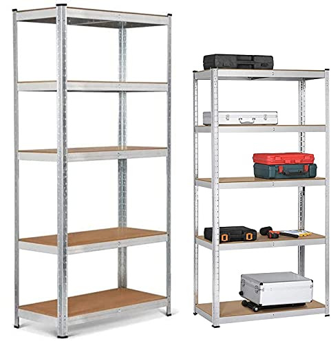 Rigogo Kellerregal 200x100x50CM Schwerlastregal Metall Werkstattregal mit 5 Ablagen, bis 875 kg Belastbar für Garage, Werkstatt, Speisekammer - Verzinkt