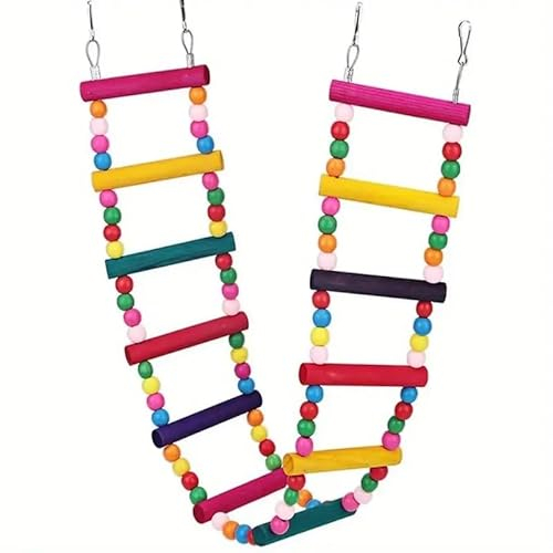 CABLEPELADO Vogelleiter | Vogelspielzeug | Vogelschaukel | Papageienleiter | Holz | Mehrfarbig | Geeignet für Papageien, Wellensittiche, Wellensittiche, Nymphensittiche, Nymphensittiche, Cokatu, Vögel