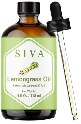 Siva Lemongrass Essential Oil - 4 Fl Oz – Natural Lemongrass Oil - for Diffuser, Face, Skin Care, Aromatherapy, Hair Care, Scalp and Body Massage - with Dropper