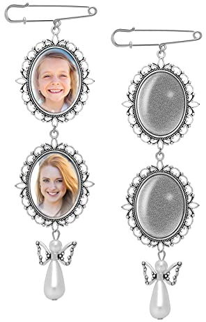 2 Stück Brautstrauß Anhänger Hochzeitsstrauß Foto Glamour DIY Pin Charms Brosche Maker Kit Doppelspitze Rahmen Hochzeit Glamour Oval Glas Cabochon Bilderrahmen mit Anhänger für Hochzeit Dusche Bräute