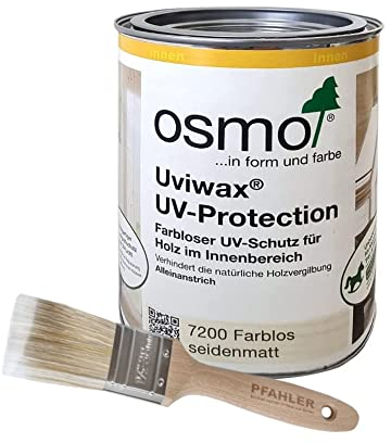 OSMO Uviwax UV-Protection Farblos Seidenmatt 7200 0,75l + Flächenstreicher Pinsel Gratis
