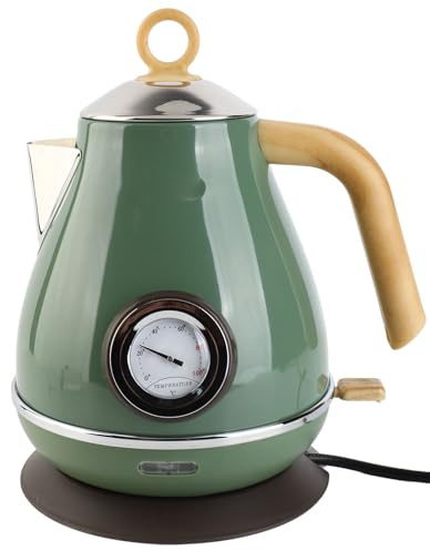 Fockety Bouilloire électrique, 1.7 L Rétro Peinture Bakélite Bouilloire électrique pour thé avec Base rotative à 360 degrés, arrêt Automatique et Protection Contre l'ébullition à Sec (Vert)