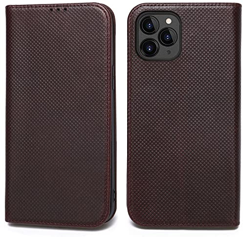 Gebei Echt Leder Hülle für iPhone 12/12 Pro (6,1), Vintage Wallet Lederhülle mit Kartenfächer Magnetverschluss Standfunktion Handyhülle Schutzhülle Ledertasche Flip Case Klapphülle Tasche - Braun