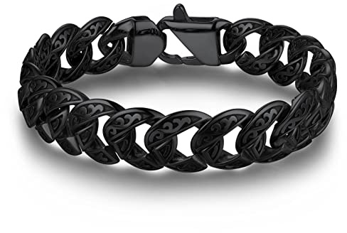 Bandmax Wikinger Armband Männer Kubanisches Armband Edelstahl Keltischer Knoten Panzerarmband Schwarze Partnerarmbänder für Geburtstag Wikinger Schmuck Länge 19 CM