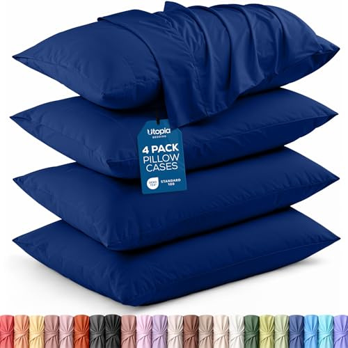 Utopia Bedding Lot de 4 taies d'oreiller standard – Fermeture à rabat – Tissu en microfibre brossée – Housses résistantes au rétrécissement et à la décoloration, 50,8 x 66 cm (bleu roi)