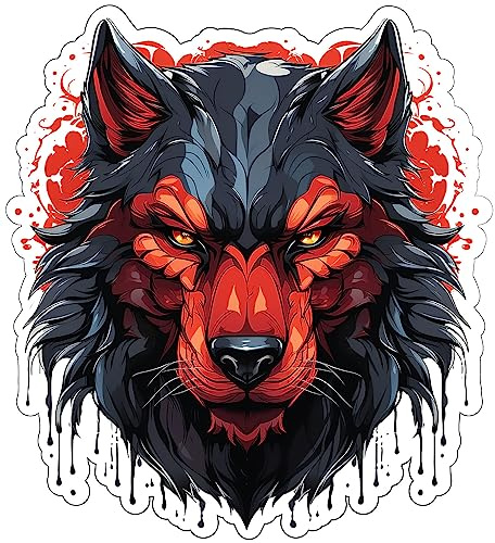 Samunshi Wolf Aufkleber Autoaufkleber für Motorrad Fahrrad Roller oder Auto Sticker Fahrrad MTB Mountainbike Rennrad Grunge Schwarz Rot Graffiti (14x15cm Wolf)