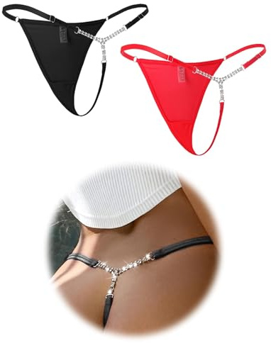 ohmydear String sexig tanga dam chic trosor stor midja stringtrosor för dam mjuk bikini mesh tanga outfit sexig G-string underkläder, 2 Pack-svart + röd, M/L